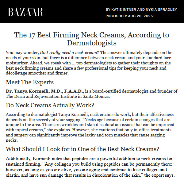 Tanya Kormeili MD in Harpers Bazaar